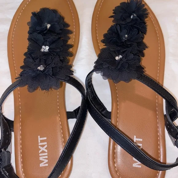 Mixit Black Floral Sandals with Embellishments - Picture 2 of 4